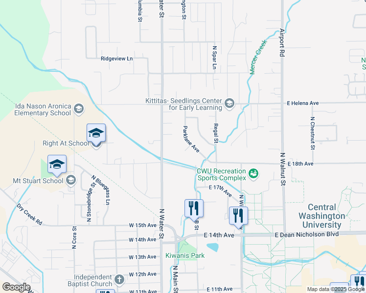 map of restaurants, bars, coffee shops, grocery stores, and more near 1809 Abel Place in Ellensburg