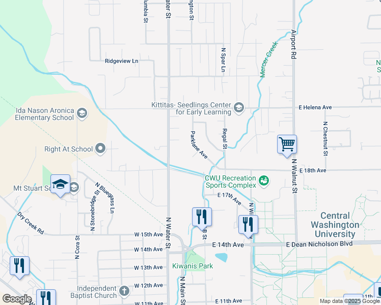 map of restaurants, bars, coffee shops, grocery stores, and more near 1809 Abel Place in Ellensburg