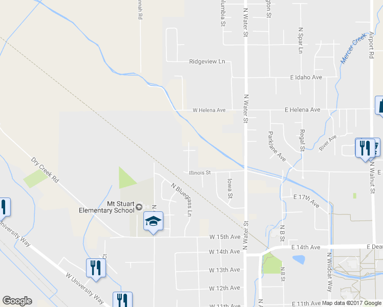 map of restaurants, bars, coffee shops, grocery stores, and more near 1906 Trails Edge Drive in Ellensburg