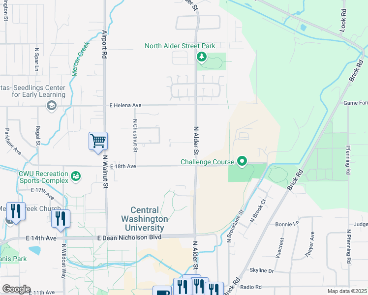 map of restaurants, bars, coffee shops, grocery stores, and more near 1014 East 19th Avenue in Ellensburg