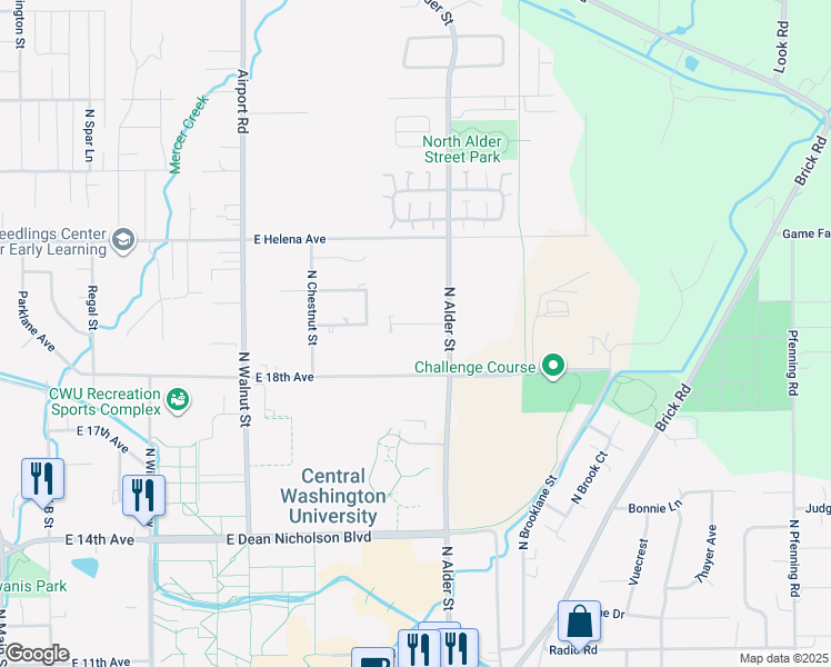 map of restaurants, bars, coffee shops, grocery stores, and more near 1018 East 19th Avenue in Ellensburg