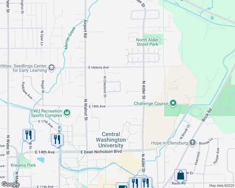 map of restaurants, bars, coffee shops, grocery stores, and more near 904 Juniper Avenue in Ellensburg