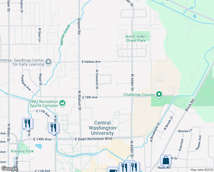 map of restaurants, bars, coffee shops, grocery stores, and more near 904 Juniper Avenue in Ellensburg