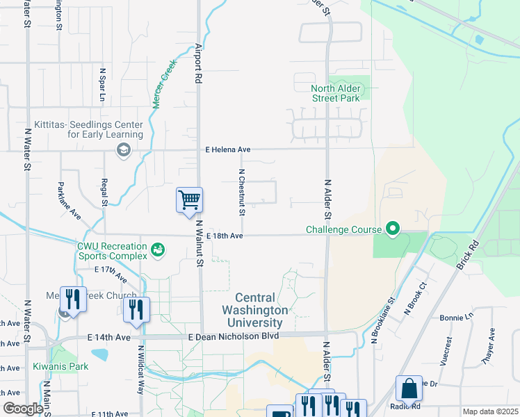 map of restaurants, bars, coffee shops, grocery stores, and more near 904 Juniper Avenue in Ellensburg