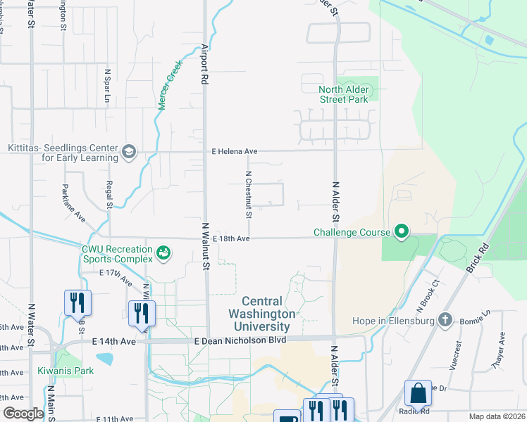 map of restaurants, bars, coffee shops, grocery stores, and more near 904 Juniper Avenue in Ellensburg