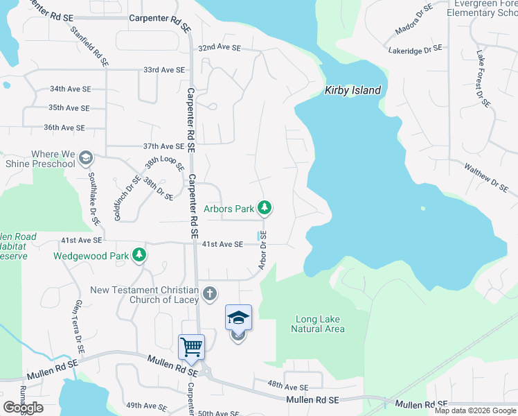 map of restaurants, bars, coffee shops, grocery stores, and more near 7609 39th Court Southeast in Lacey