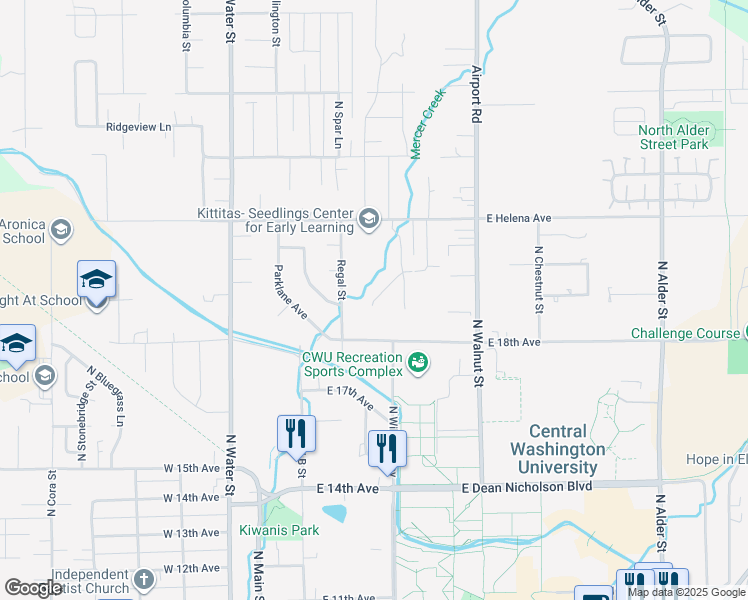map of restaurants, bars, coffee shops, grocery stores, and more near 300 East Helena Avenue in Ellensburg