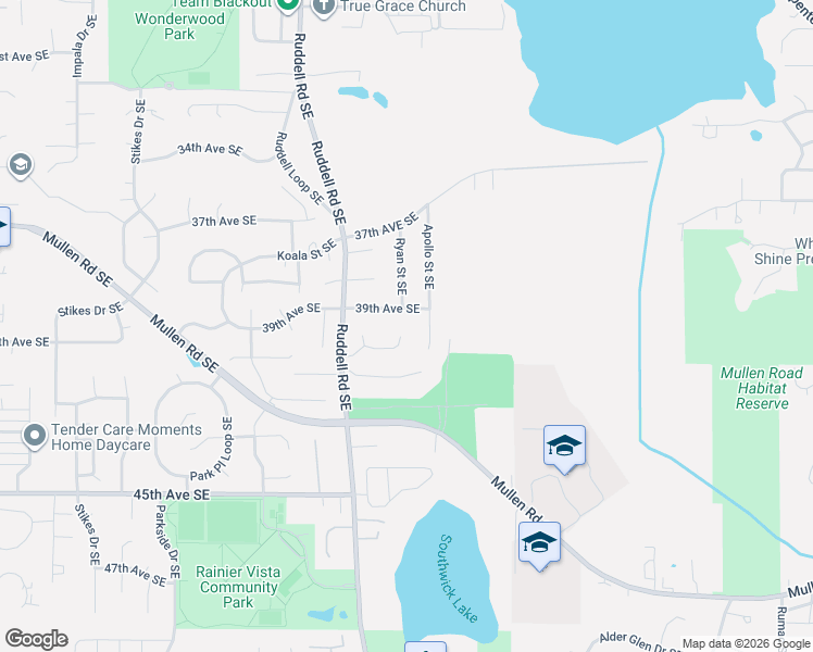 map of restaurants, bars, coffee shops, grocery stores, and more near 5766 Arcarro Court Southeast in Lacey