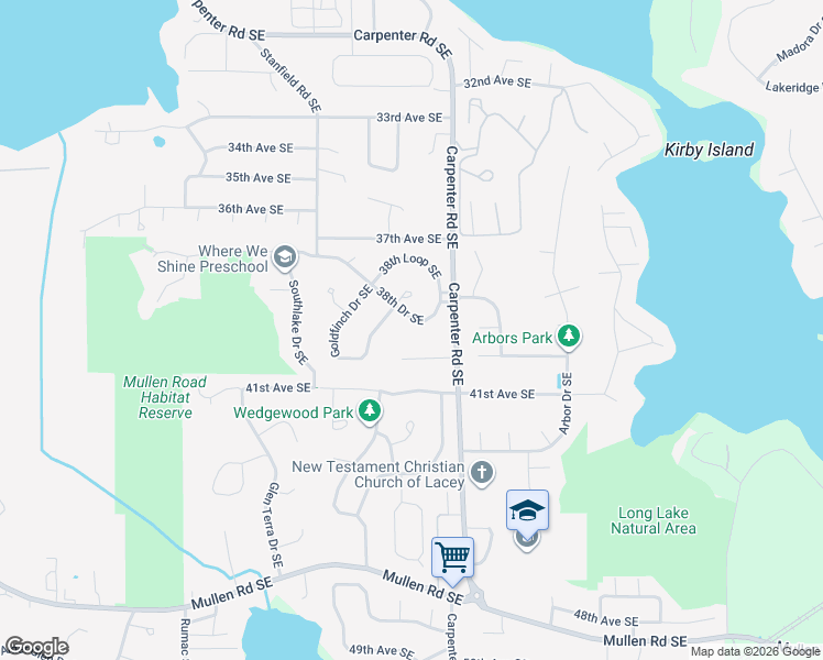 map of restaurants, bars, coffee shops, grocery stores, and more near 7409 38th Drive Southeast in Lacey