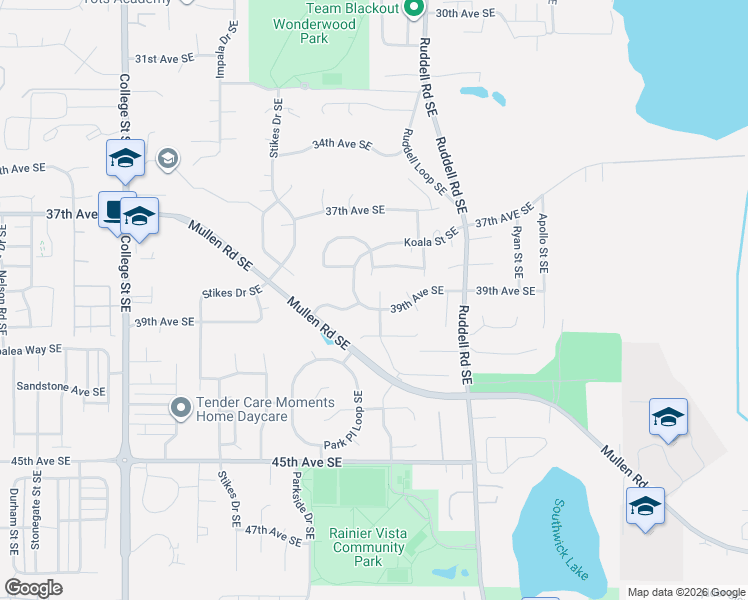 map of restaurants, bars, coffee shops, grocery stores, and more near 5500 39th Avenue Southeast in Lacey