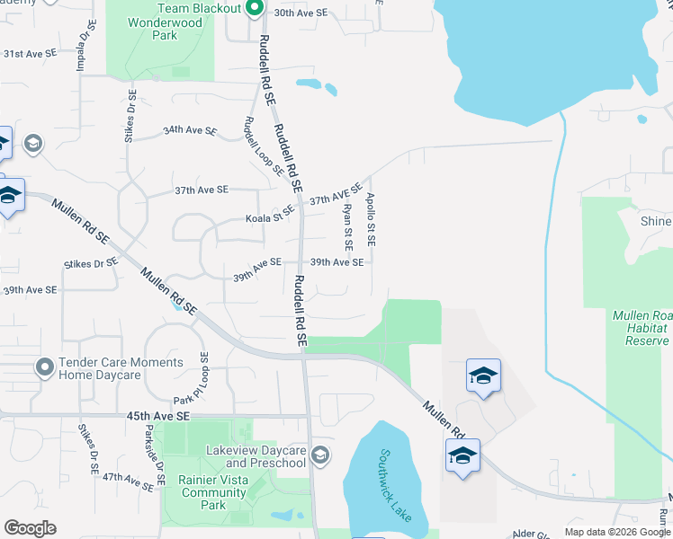 map of restaurants, bars, coffee shops, grocery stores, and more near 5766 Arcarro Court Southeast in Lacey