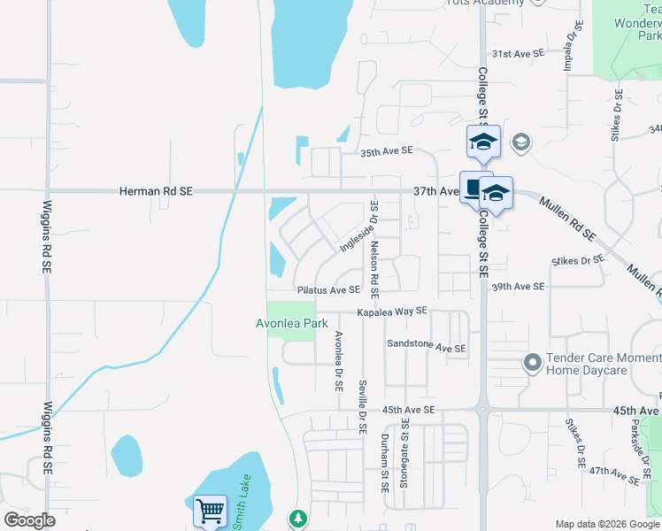 map of restaurants, bars, coffee shops, grocery stores, and more near 3828 Ingleside Drive Southeast in Lacey