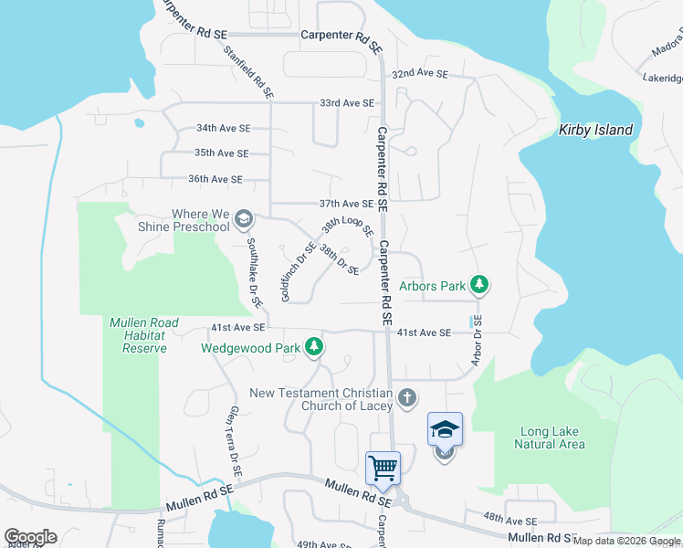 map of restaurants, bars, coffee shops, grocery stores, and more near 7409 38th Drive Southeast in Lacey