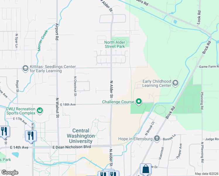 map of restaurants, bars, coffee shops, grocery stores, and more near 1018 East 19th Avenue in Ellensburg