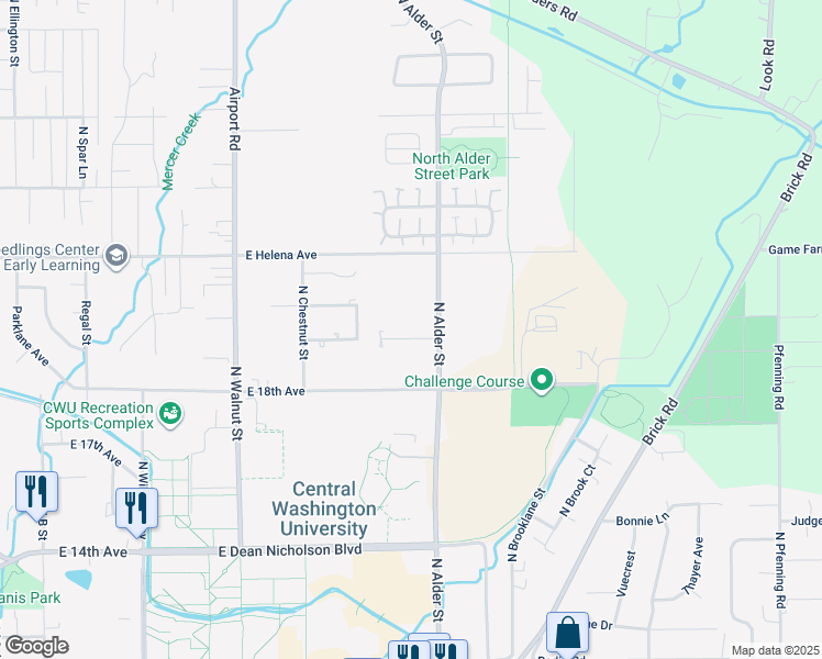 map of restaurants, bars, coffee shops, grocery stores, and more near 1018 East 19th Avenue in Ellensburg