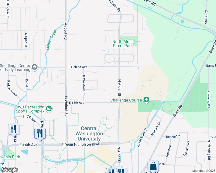 map of restaurants, bars, coffee shops, grocery stores, and more near 1002 East 19th Avenue in Ellensburg