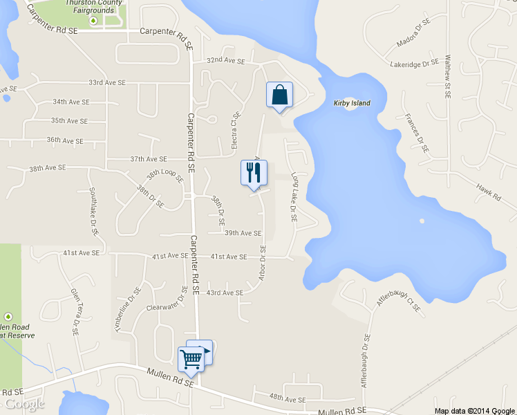 map of restaurants, bars, coffee shops, grocery stores, and more near 7609 39th Court Southeast in Lacey