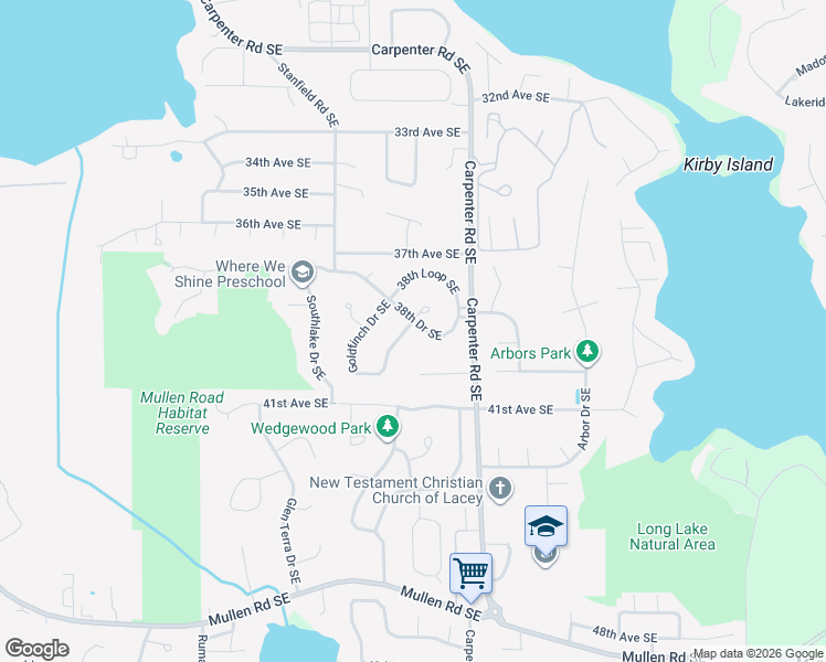 map of restaurants, bars, coffee shops, grocery stores, and more near 7409 38th Drive Southeast in Lacey