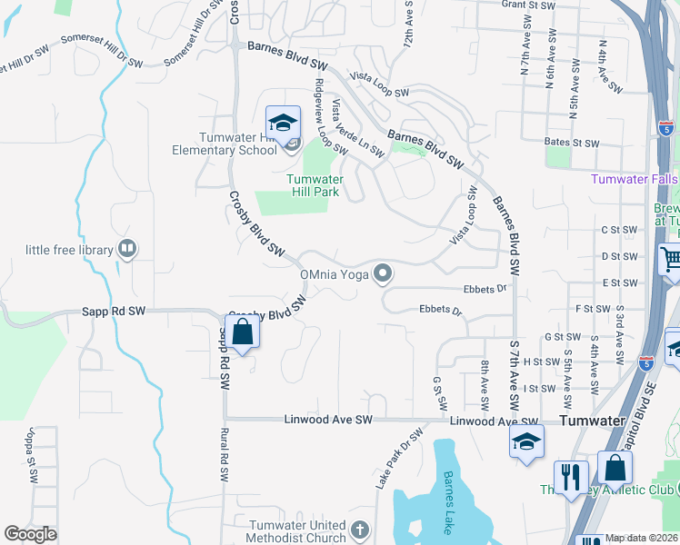 map of restaurants, bars, coffee shops, grocery stores, and more near 1658 View Point Court Southwest in Olympia