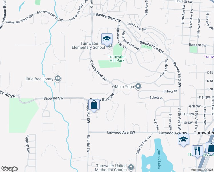 map of restaurants, bars, coffee shops, grocery stores, and more near 3769 Galenta Court Southwest in Olympia