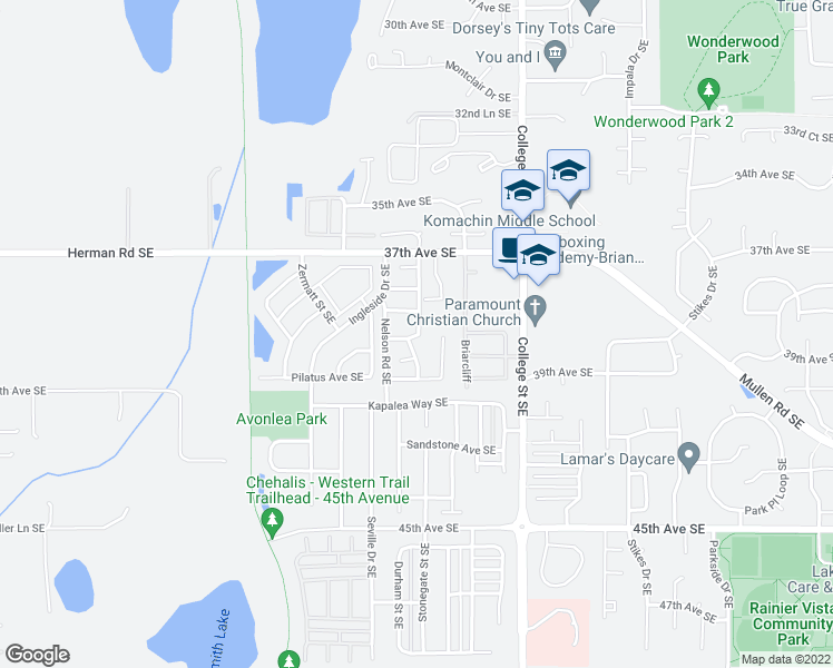 map of restaurants, bars, coffee shops, grocery stores, and more near 4401 37th Avenue Southeast in Lacey