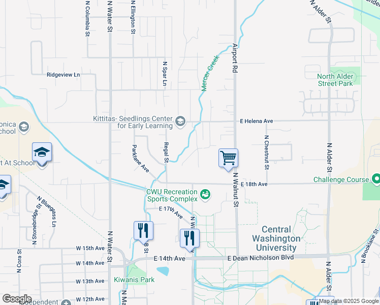 map of restaurants, bars, coffee shops, grocery stores, and more near 300 East Helena Avenue in Ellensburg