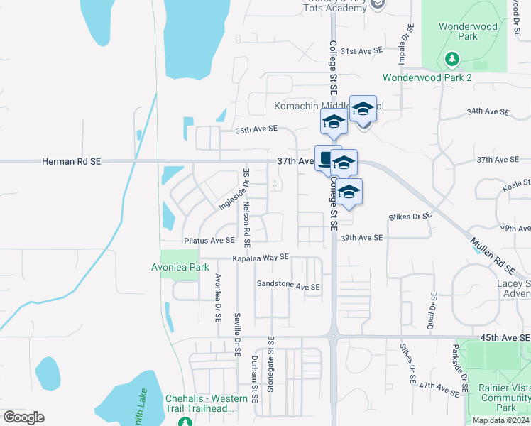 map of restaurants, bars, coffee shops, grocery stores, and more near 4401 37th Avenue Southeast in Lacey