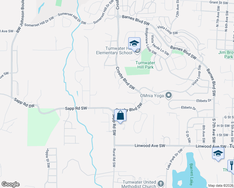 map of restaurants, bars, coffee shops, grocery stores, and more near 1998 Galenta Drive Southwest in Tumwater
