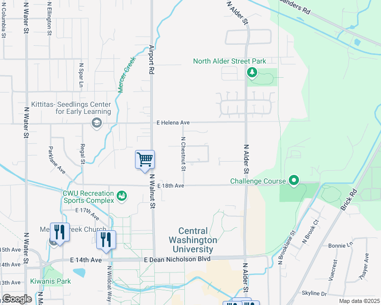 map of restaurants, bars, coffee shops, grocery stores, and more near 804 East White Birch Avenue in Ellensburg