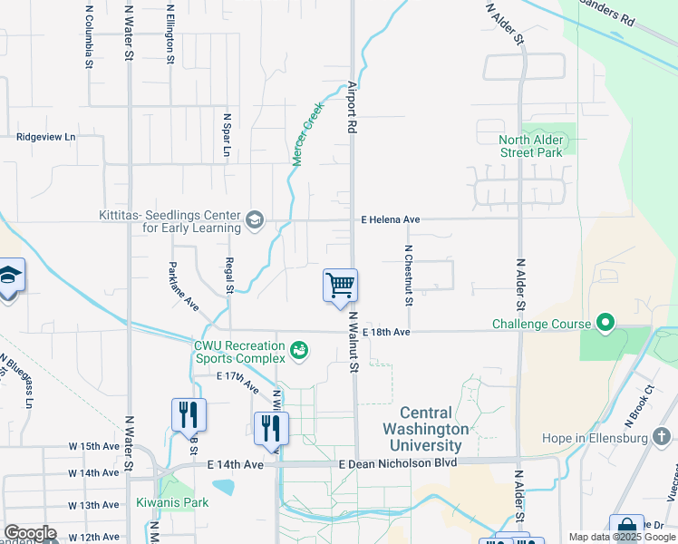 map of restaurants, bars, coffee shops, grocery stores, and more near 2003 North Walnut Street in Ellensburg
