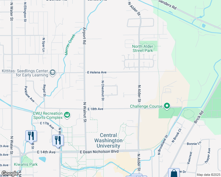 map of restaurants, bars, coffee shops, grocery stores, and more near 903 East White Birch Avenue in Ellensburg