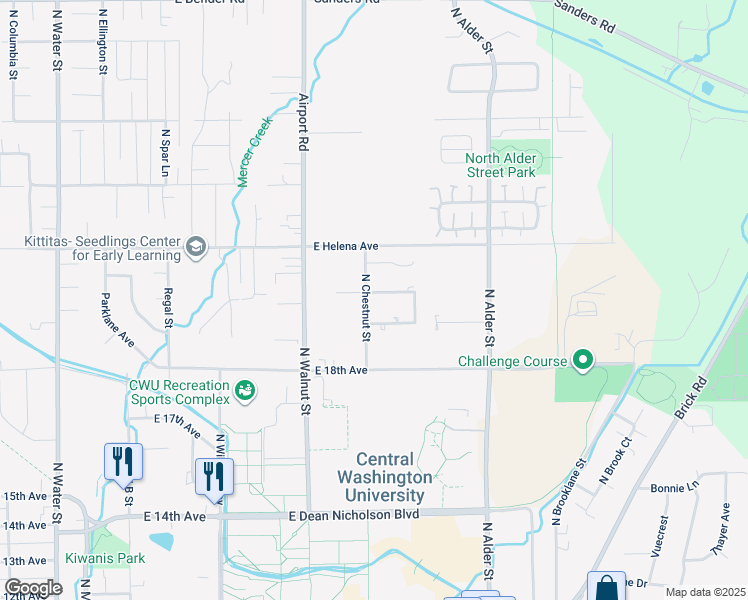 map of restaurants, bars, coffee shops, grocery stores, and more near 2100 North Chestnut Street in Ellensburg