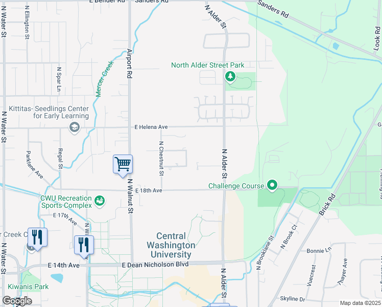 map of restaurants, bars, coffee shops, grocery stores, and more near 2002 Yew Street in Ellensburg