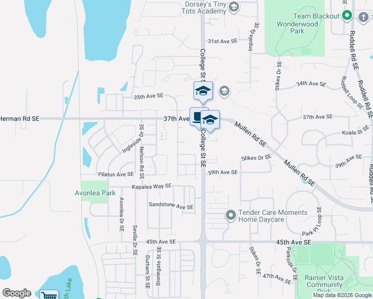 map of restaurants, bars, coffee shops, grocery stores, and more near 5220 Mount Green Lane Southeast in Lacey