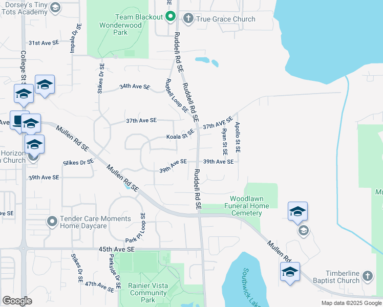 map of restaurants, bars, coffee shops, grocery stores, and more near 3801 Ruddell Road Southeast in Lacey
