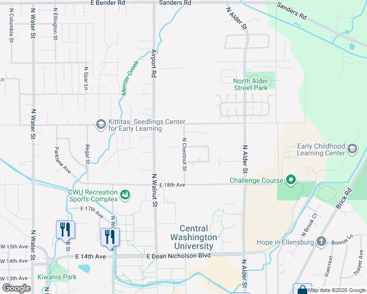 map of restaurants, bars, coffee shops, grocery stores, and more near 808 White Birch Avenue in Ellensburg