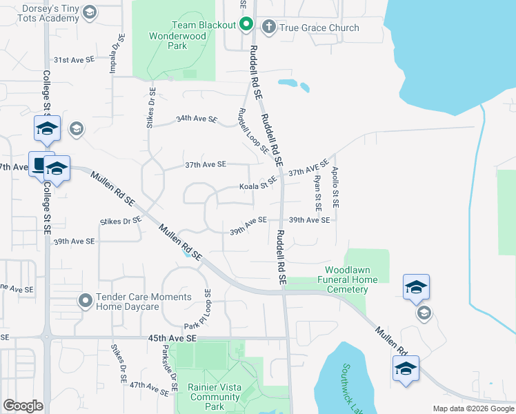 map of restaurants, bars, coffee shops, grocery stores, and more near 3747 Ruddell Road Southeast in Lacey