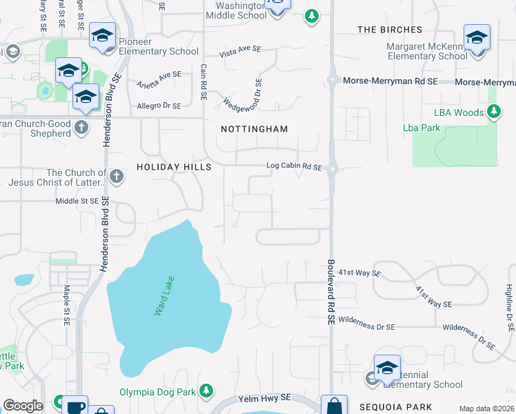 map of restaurants, bars, coffee shops, grocery stores, and more near 2216 Lakewood Drive Southeast in Olympia