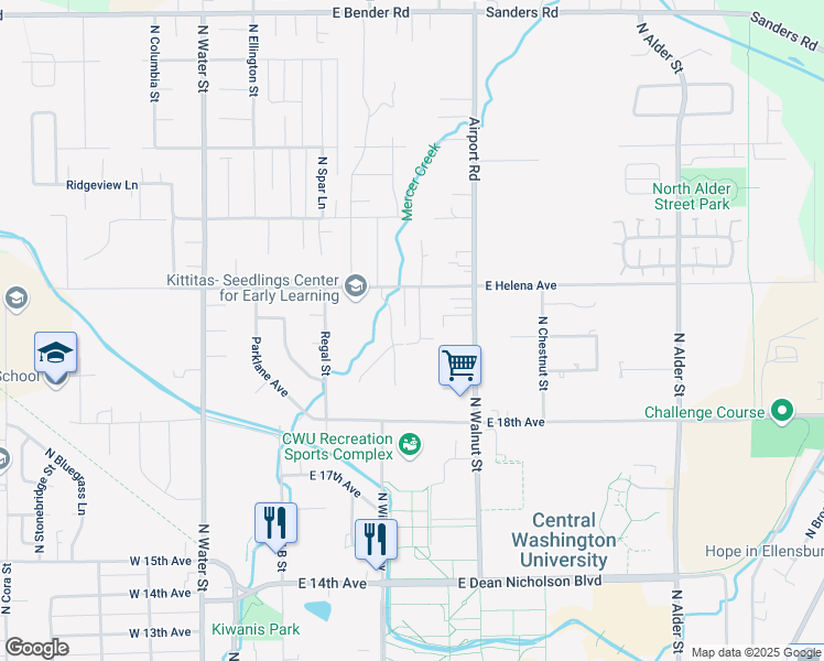 map of restaurants, bars, coffee shops, grocery stores, and more near 2104 Yellowstone Street in Ellensburg