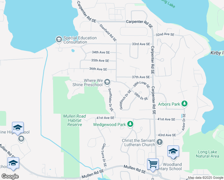 map of restaurants, bars, coffee shops, grocery stores, and more near 3828 Southlake Drive Southeast in Lacey