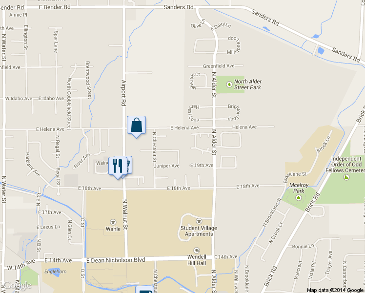 map of restaurants, bars, coffee shops, grocery stores, and more near 2101 North Alder Street in Ellensburg