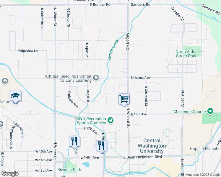 map of restaurants, bars, coffee shops, grocery stores, and more near 406 East Helena Avenue in Ellensburg