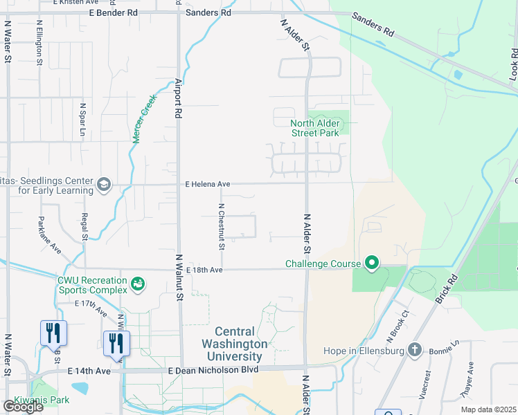 map of restaurants, bars, coffee shops, grocery stores, and more near 903 East White Birch Avenue in Ellensburg