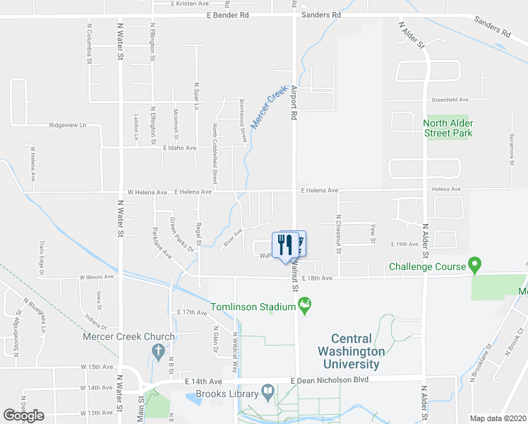 map of restaurants, bars, coffee shops, grocery stores, and more near 2104 Yellowstone Street in Ellensburg