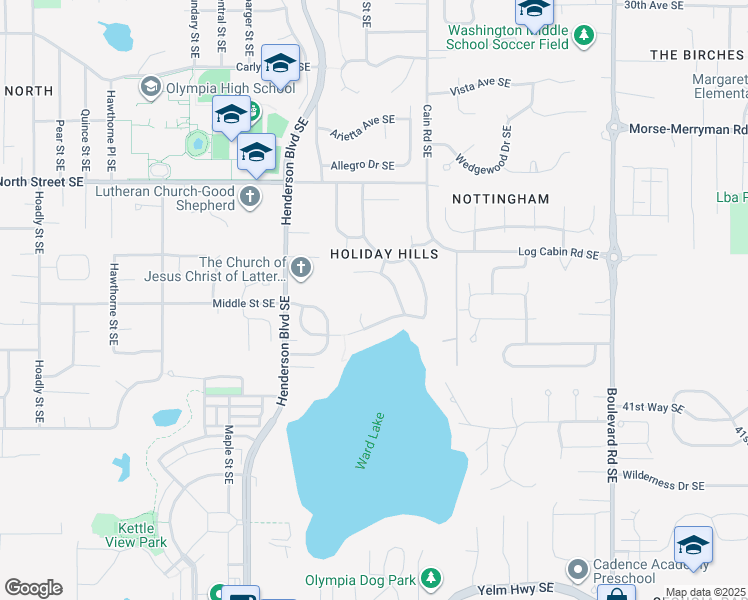 map of restaurants, bars, coffee shops, grocery stores, and more near 1924 Lakewood Drive Southeast in Olympia
