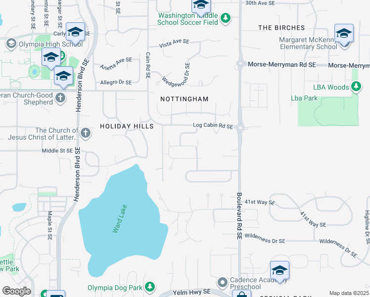 map of restaurants, bars, coffee shops, grocery stores, and more near 2215 Kildane Way Southeast in Olympia