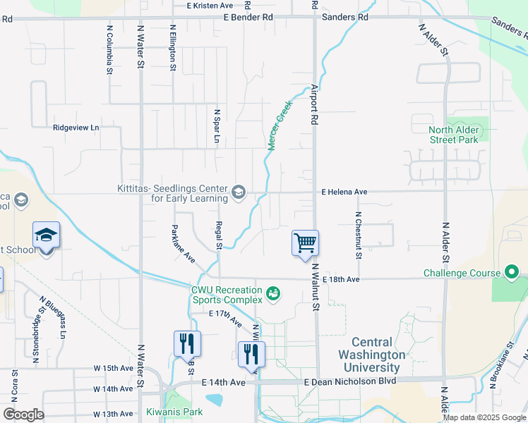 map of restaurants, bars, coffee shops, grocery stores, and more near 406 East Helena Avenue in Ellensburg