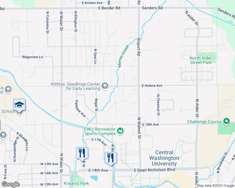 map of restaurants, bars, coffee shops, grocery stores, and more near 406 East Helena Avenue in Ellensburg