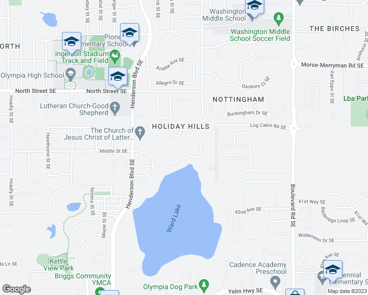 map of restaurants, bars, coffee shops, grocery stores, and more near 1929 Lakehurst Drive Southeast in Olympia