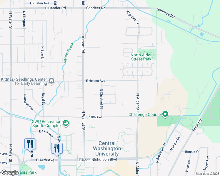 map of restaurants, bars, coffee shops, grocery stores, and more near 903 East White Birch Avenue in Ellensburg